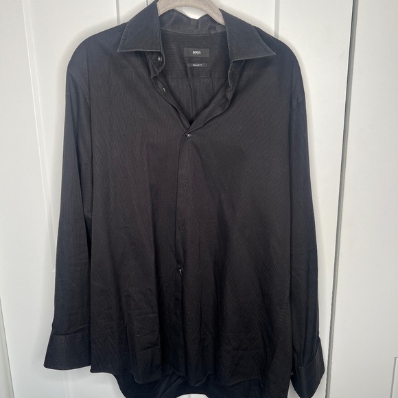 Hugo Boss Long Sleeve Black Button Down Shirt Men’s Size 16 32/33 - Picture 1 of 5